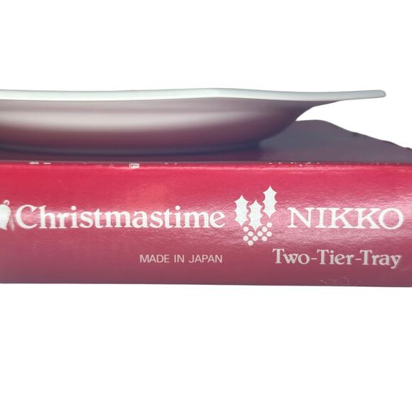 Nikko Japan Christmastime Retired Two Tier Octagon Serving Tray w/Handle-in Box! - Picture 2 of 7